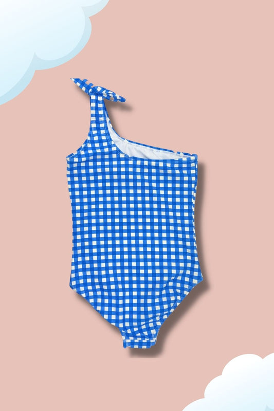 Kids Swimsuit Blue Checker Pattern