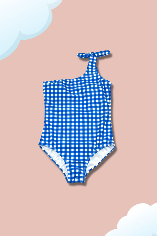 Kids Swimsuit Blue Checker Pattern