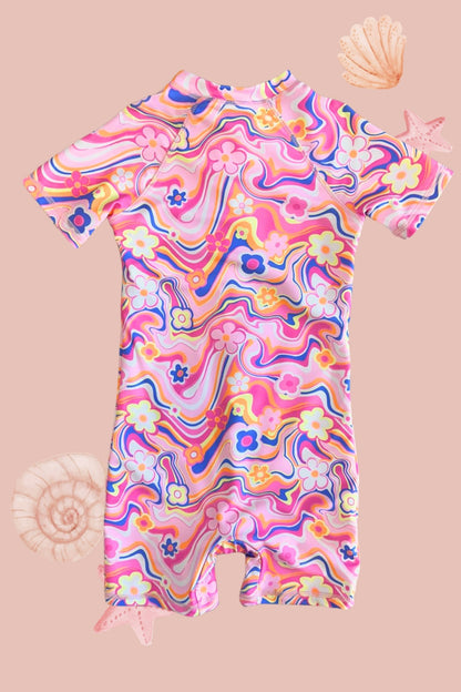 H3122 Kids Colorful Boho Pink Swimsuit