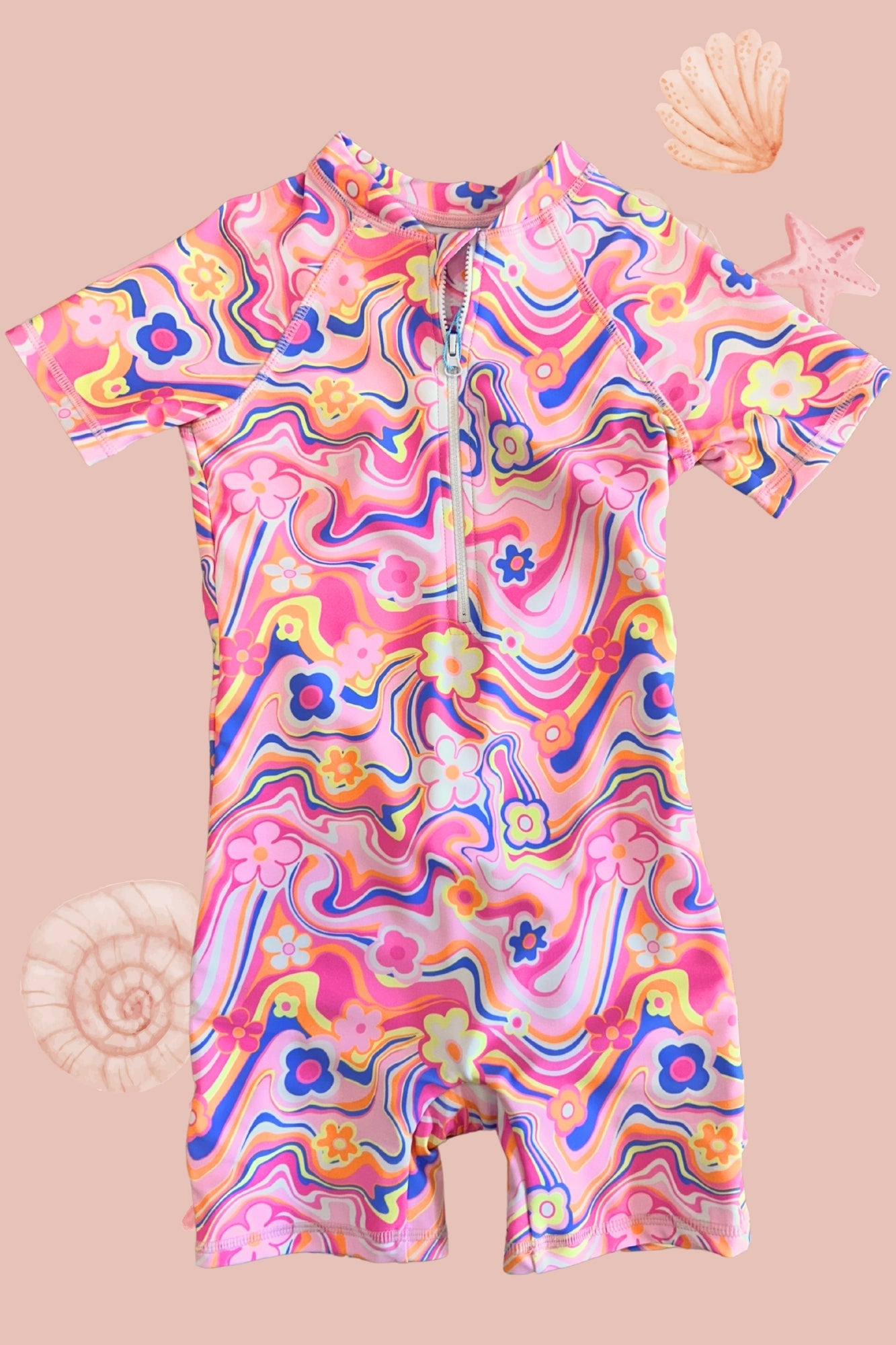 H3122 Kids Colorful Boho Pink Swimsuit